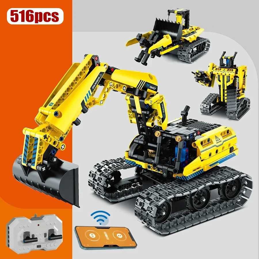 516PCS 3 IN 1 App RC Excavator Technical Building Blocks Construction Engineering City Vehicle Car Bricks Toys Adults Boys Gifts C251023
