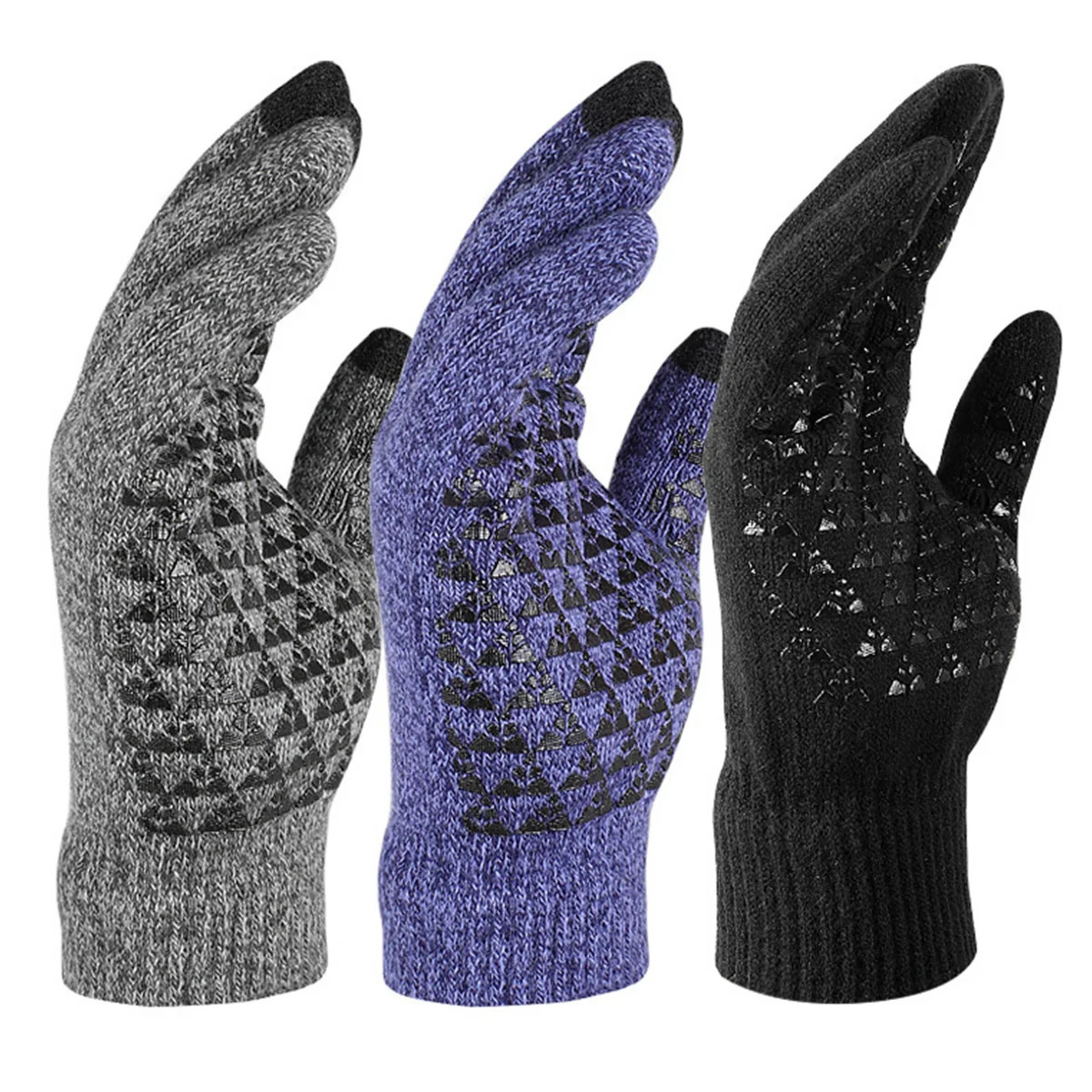 Thickened Velvet 3 Finger Touch Screen Gloves For Women and Men Silicone Palm For Anti Slip Winter Knitted Warm Cotton Gloves 251021