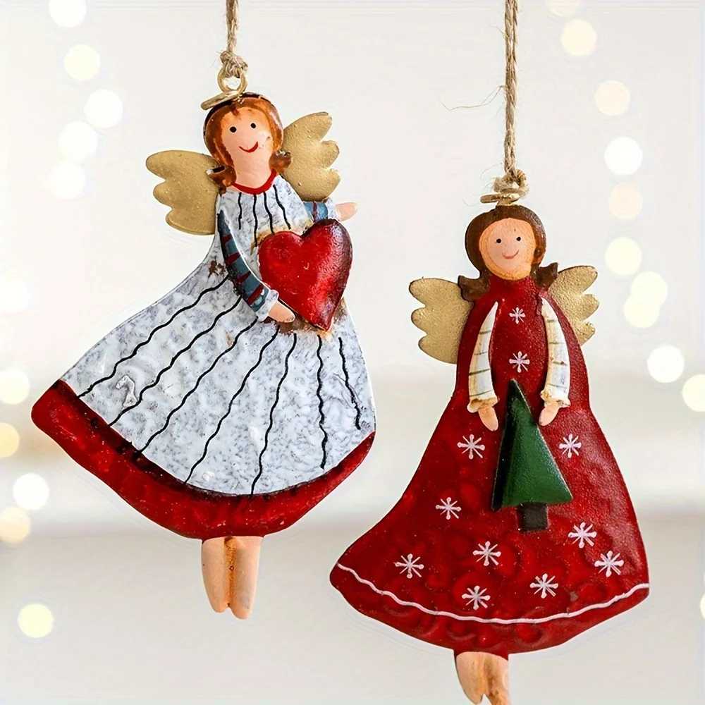 Cartoon Angel Girl Christmas Decorations Multicolor Wrought Iron Hanging Pendants Handicraft Gift Drop Ornaments Party Supplies C251024