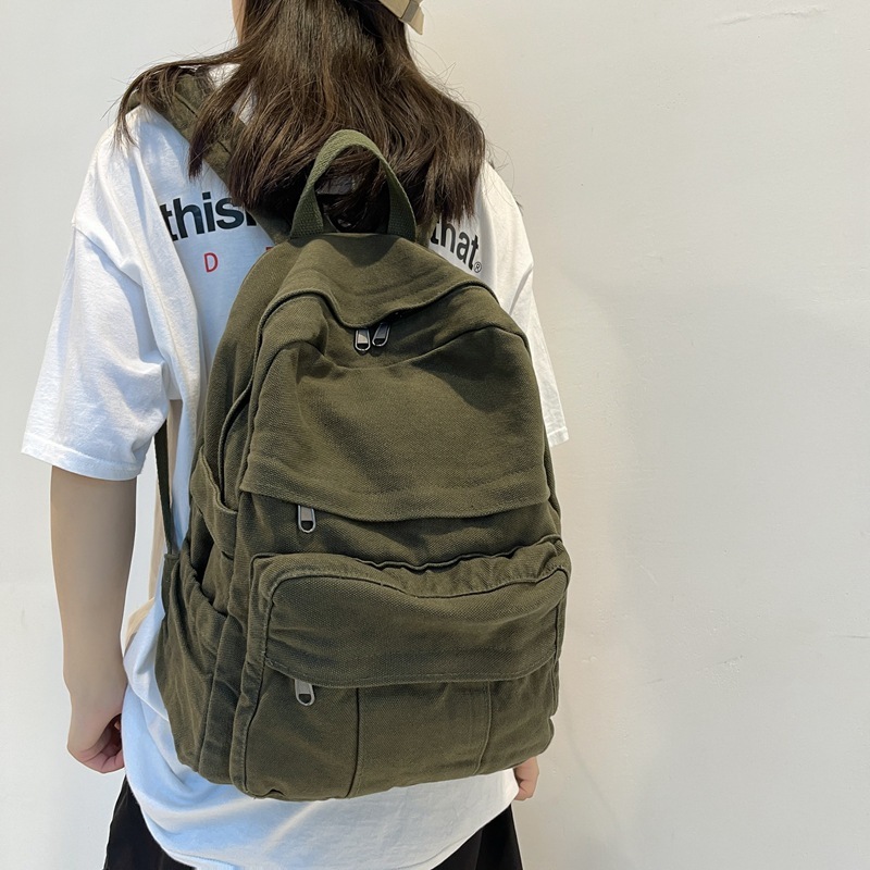 New high school retro designer backpack, retro washed canvas unisex backpack, old-fashioned student backpack