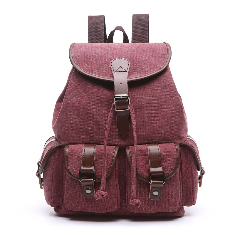 New Canvas Designer Backpack Korean Fashion Women's Backpack Student Solid Color Multi Pocket Outdoor Travel Bag
