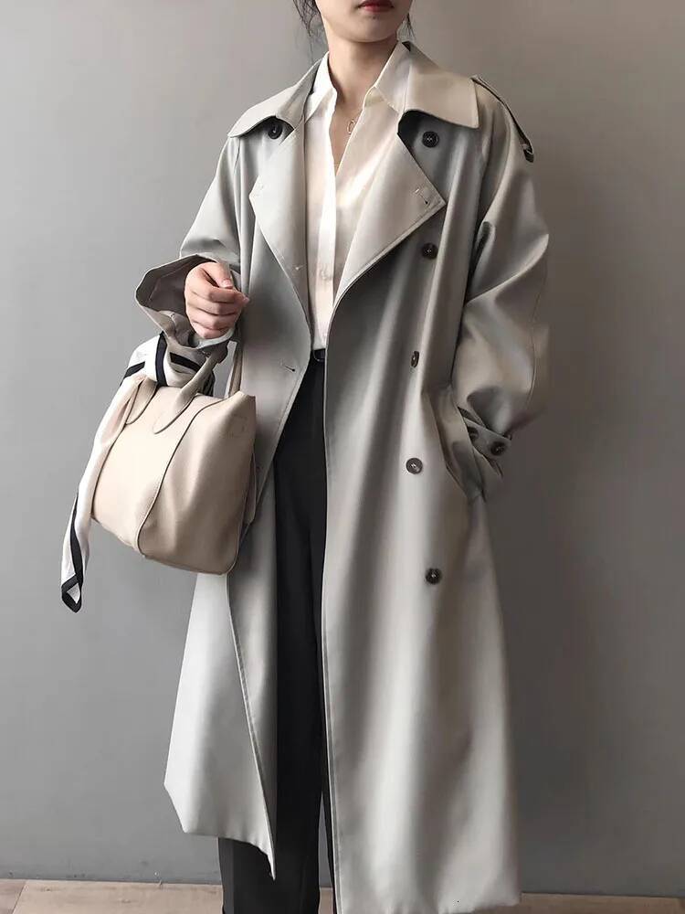 Women Double Breasted Loose Abrigos Korean Long Sleeve Trench Coats With Belt Spring Fall Casual Streetwear Gabardina Outerwears dongdumaoyi