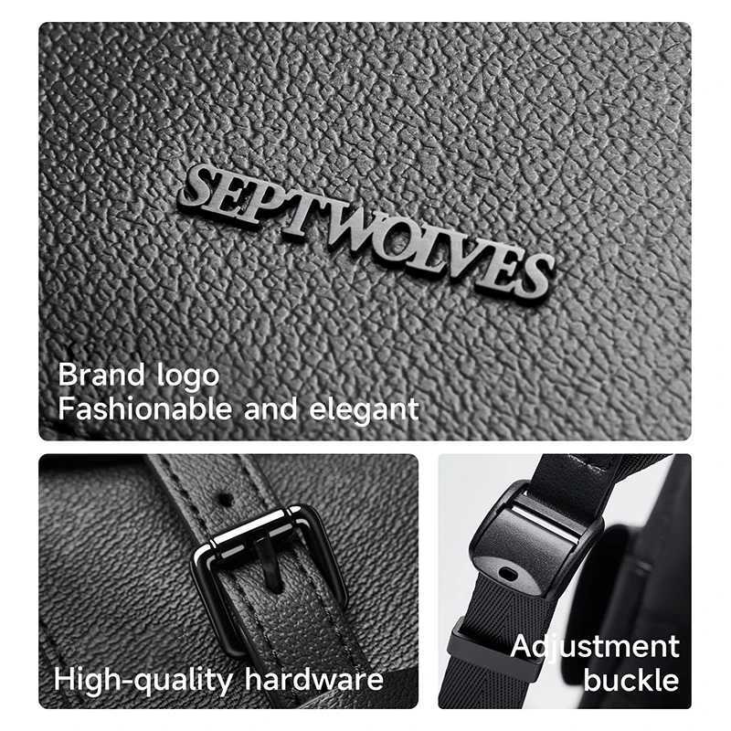 Septwolves High Quality Business Printed Leather Backpack Man Designer Drawstring Flip Monogram Laptop Bags Print Work Rucksack W251025
