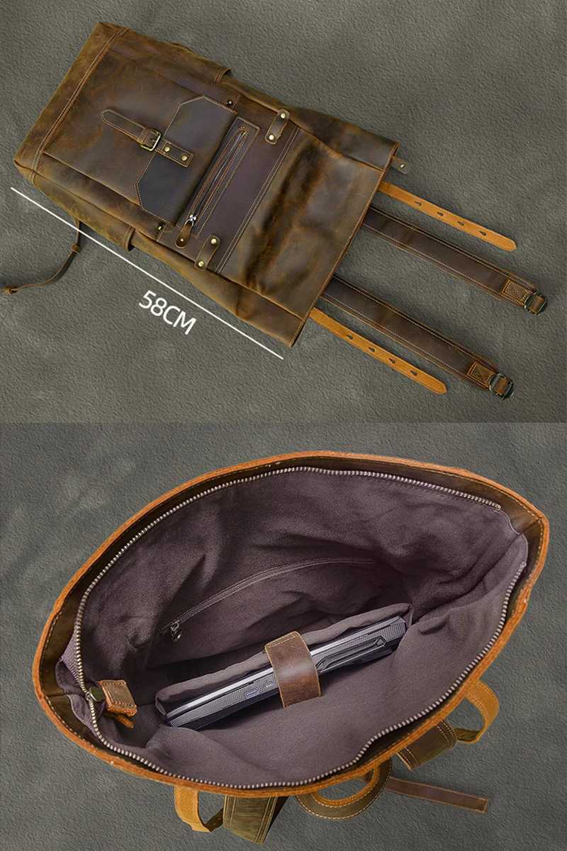 Retro Genuine Leather Mens Backpack Large Hiking Bagpack Bag Crazy Horse Leather Travel Backpack Male Rucksack 156Laptop Bag W251025