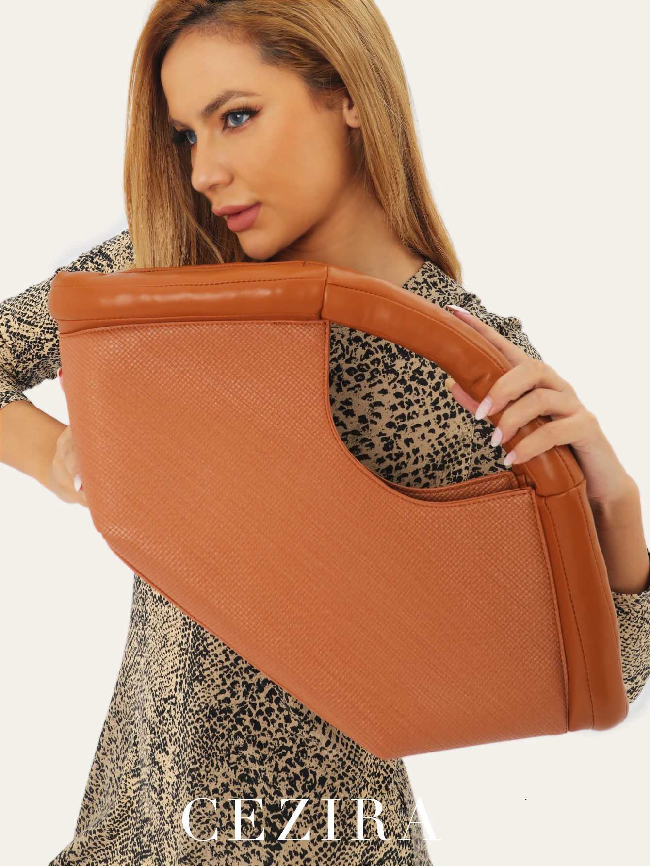CEZIRA Niche Design Women Fashion Shoulder Handbag PU Vegan Leather Cotton Filled Handles Tophandle Bag Large Tote Bucket Purse Z251024
