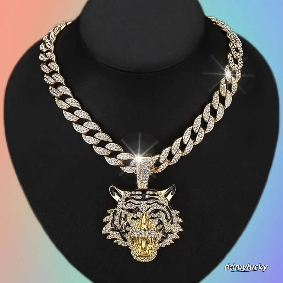 Men's Hip-Hop Tiger Pendant Necklace: Alloy Cuban Chain With 3D Full Dia Style Ddmylucky