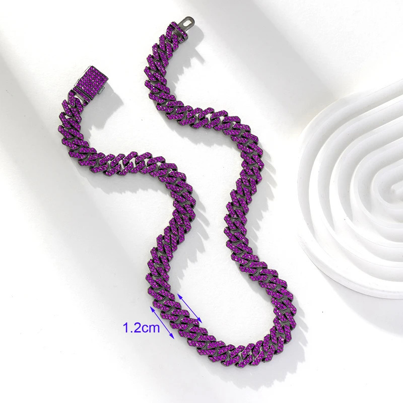 Arrival HipHop Men Women Cuban Chain Necklaces Black Color Plated Purple Rhinestone Necklace Fashion Jewelry Rappers Gifts 251013
