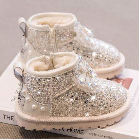 Girl designer fashionable princess snow boots new winter children's wool lining thickened waterproof anti slip baby cotton shoes