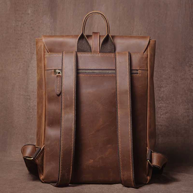 GURO Mens Retro Genuine Leather Backpack Simple Flap Travel Bag Women Natural Cowhide Deluxe Schoolbag Daily Commuter Backpacks W251025
