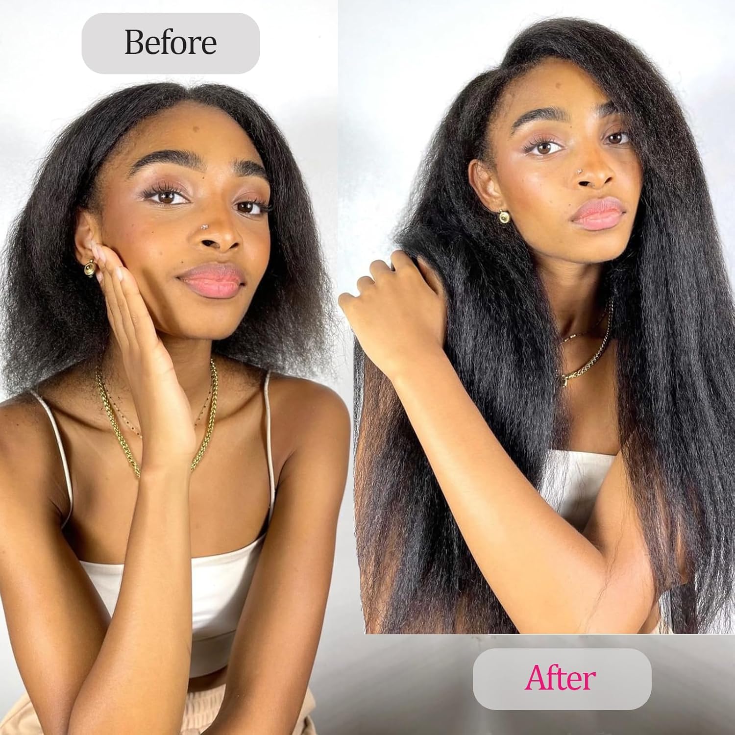 Kinky Straight Clip Ins Human Hair Double Weft 8-30 Inch 90-150g 8pcs Natural Black Real Hair