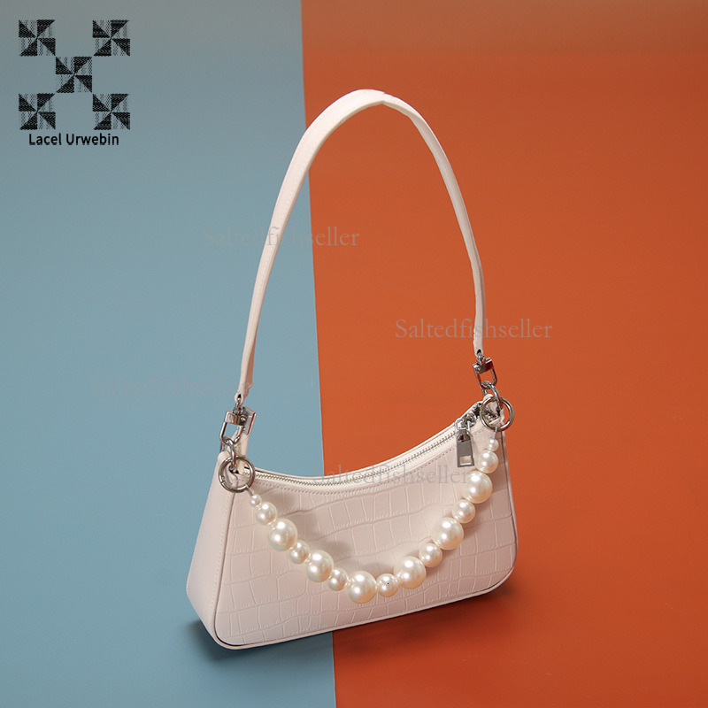 Lacel Urwebin Designer Luxury New Crescent Bag Fashion Trend Women's Crocodile Pattern Pearl Zipper Single Shoulder Crossbody Bag Large Capacity 