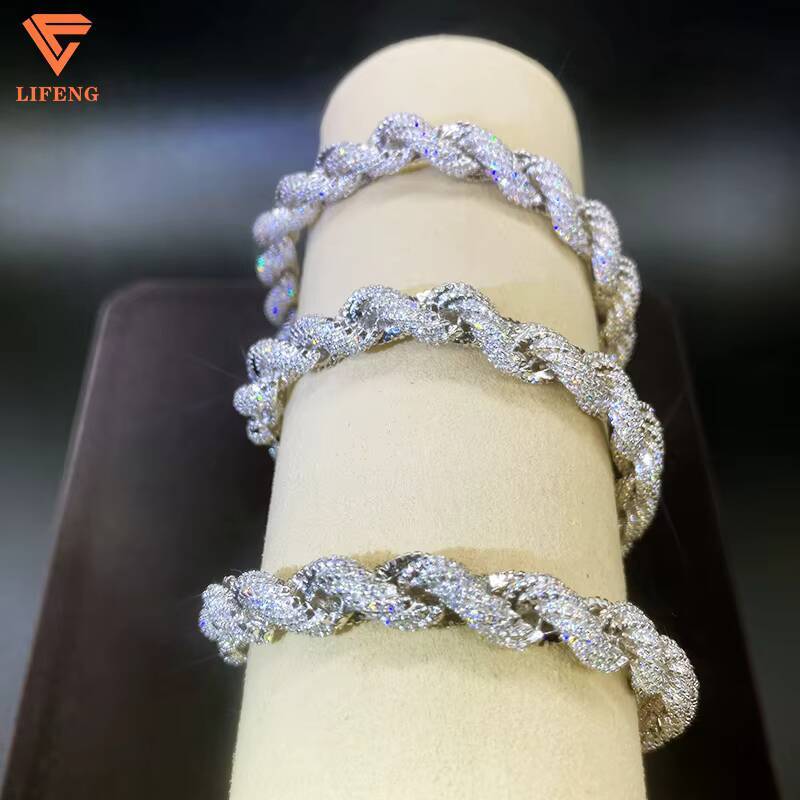 Custom 8mm Rope Chain DVVS Moissanite Diamond Sterling Silver 925 White Gold Plated Rope Chain Fine Jewelry Necklace for Women