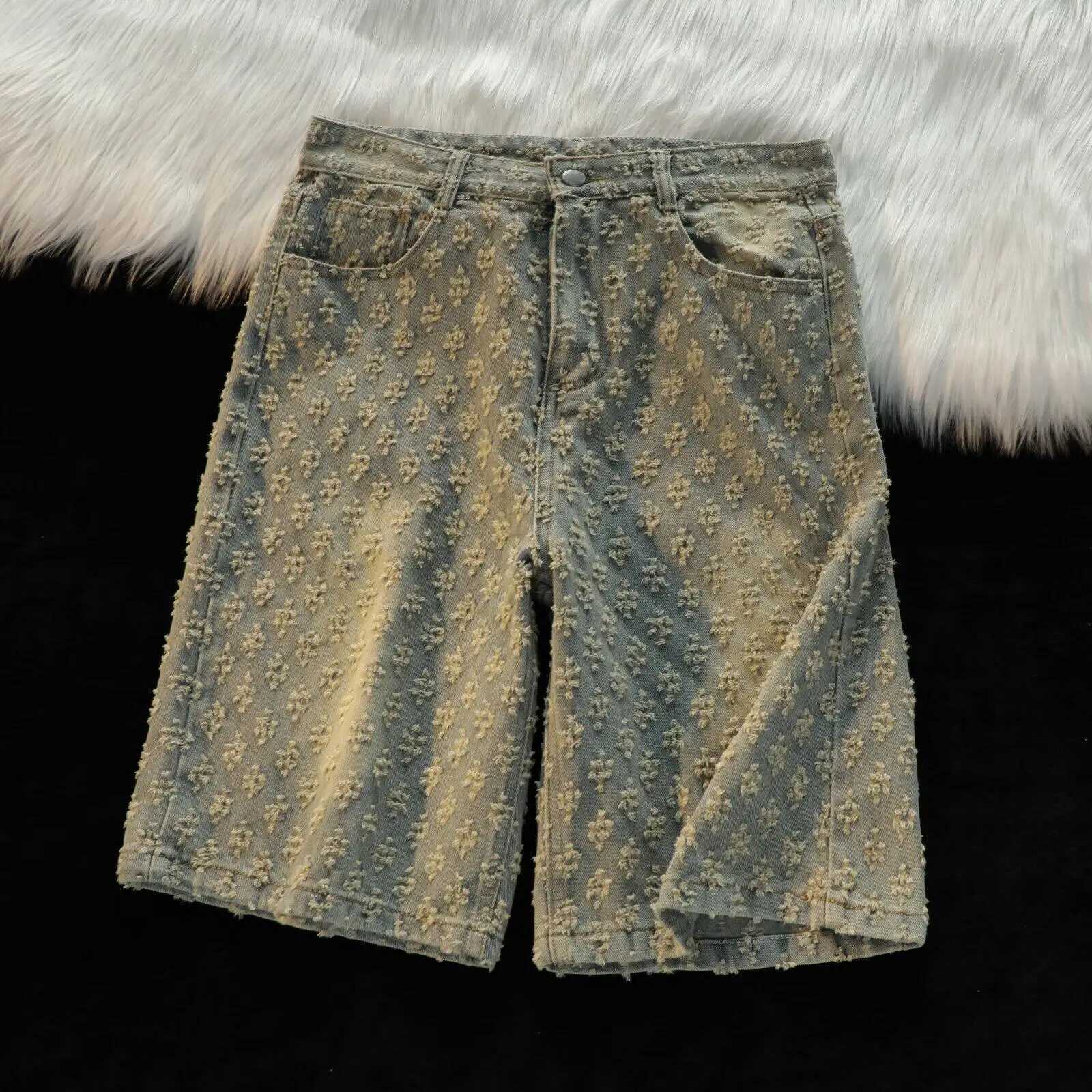 Fashion Casual Summer Light Blue Distressed Men Denim Shorts Smart Straight Leg Loosen Male High Street Niche Design Tide ShortsXJ251025