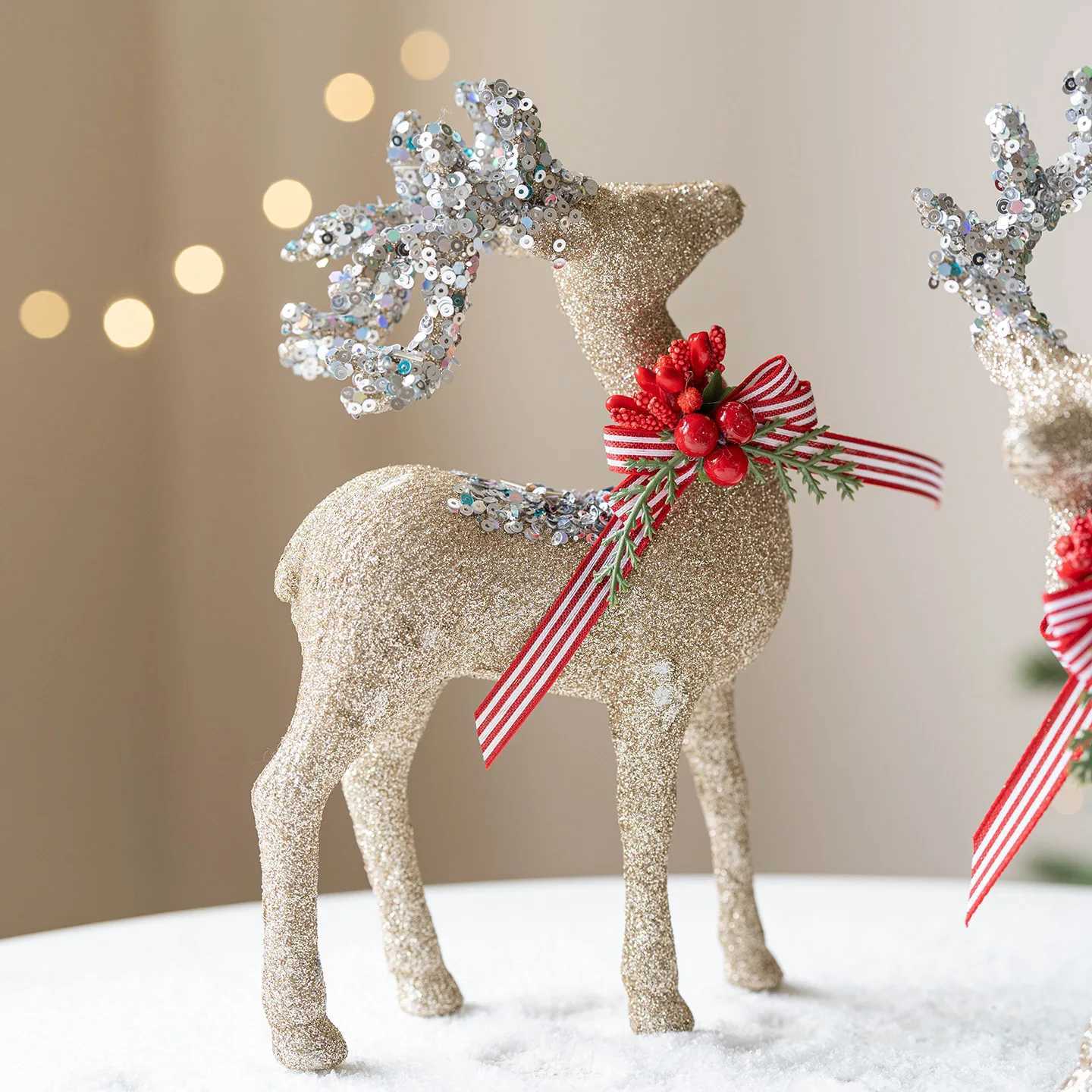 12PCS Christmas Reindeer FamilyGlitter Christmas Deer Family Holiday Decoration Window Display Scene Atmosphere Matching C251024