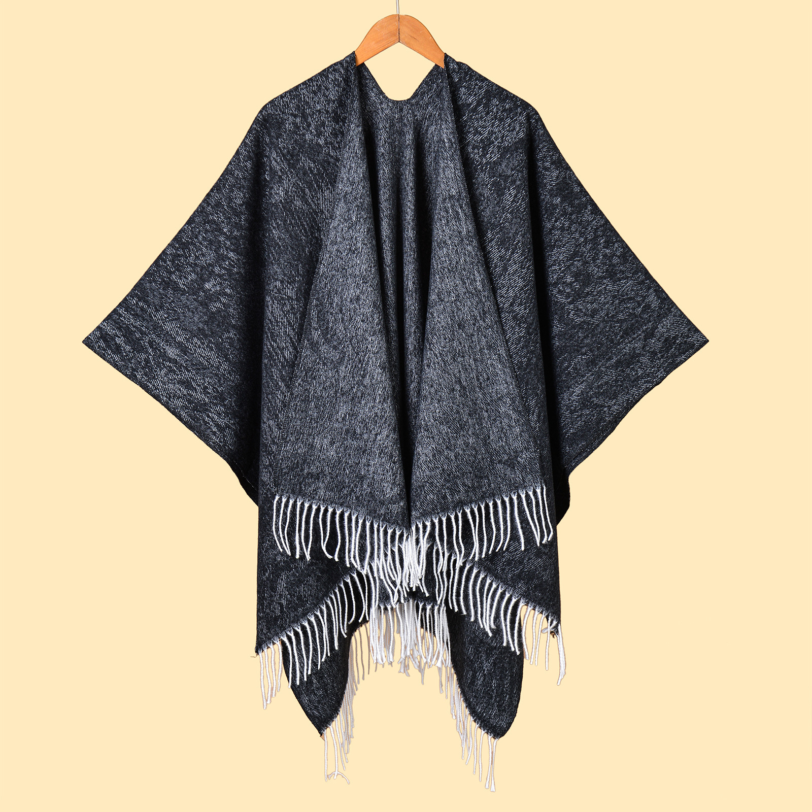 New Womens Solid Color Tassel Thickened Warm Split Shawl Simple Versatile Elegant Warm Outerwear