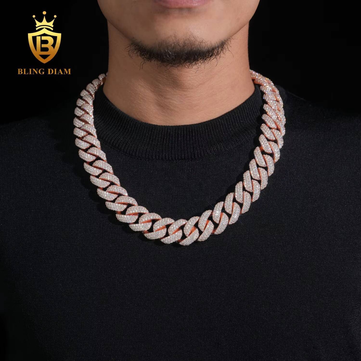 Diamond Cuban Link Chain Iced Out VVS Moissanite Diamond Sterling Silver 925 20MM Hip Hop Miami Cuban Link Chain Necklace