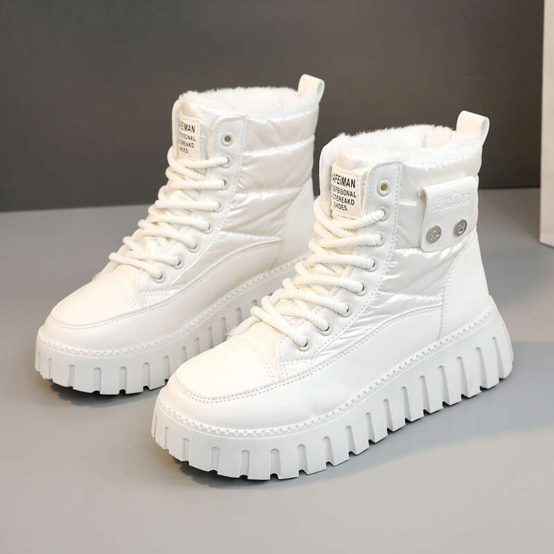 New Solid Color Women's Winter Mid-Top Fleece-Lined Warm Height-Increasing Thick-Soled Sports Casual Shoes New Designer Boots