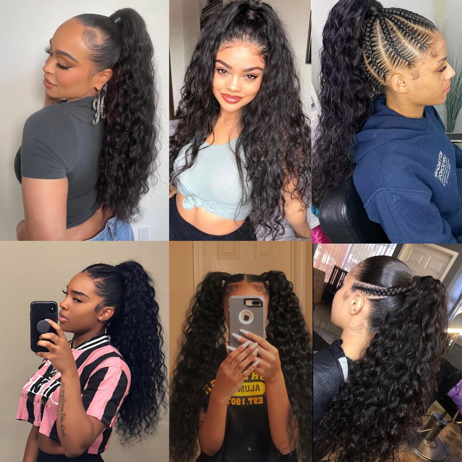 Human Hair Ponytail Water Wave Magic Paste Wavy Natural Curly Ponytail 100% Real Remy Hair Natural Black Pony Tails Hair For Black Women