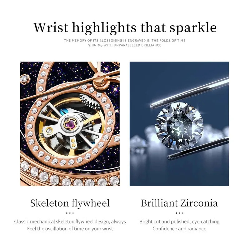 Starry Surface Female Watch Women Top Fashion Rose Gold Lady Automatic Mechanical Watches 251021