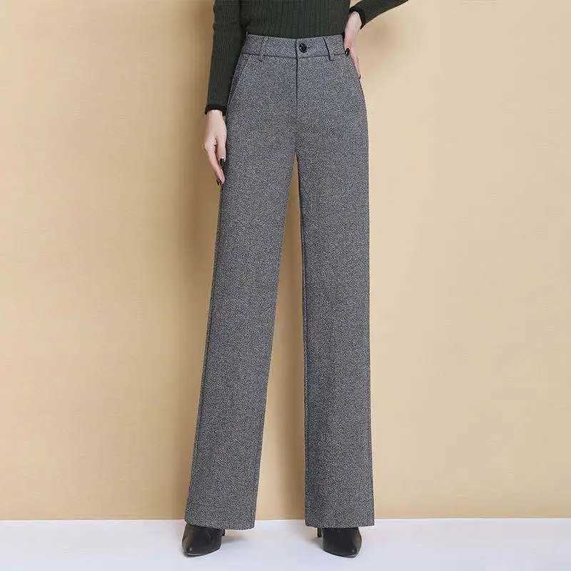 New Wool Wideleg Womens High Waist Thickened Loose Casual Long Straight Suit PantsT251025
