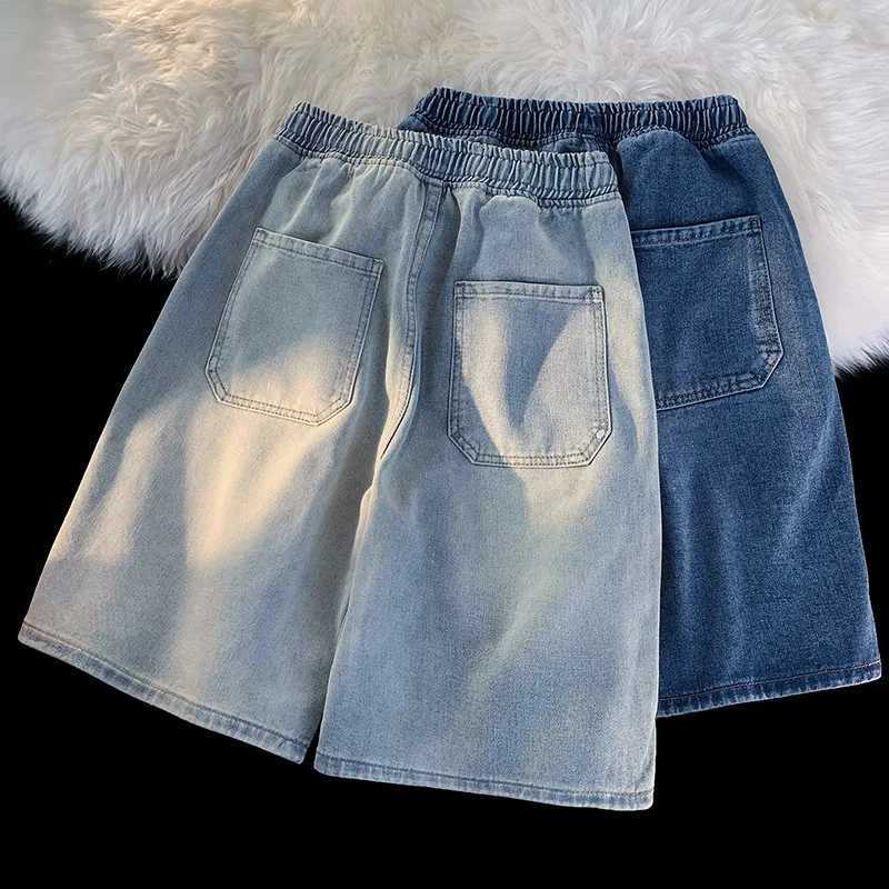 Elastic Waist Denim Trousers Mens Elastic Drawstring Denim Shorts with Pockets Casual Summer Beach Shorts Quickdrying for MenXJ251025