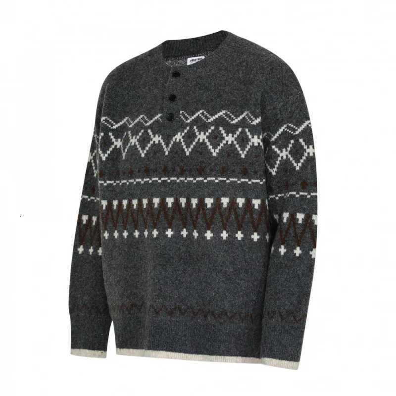Mens Gray Fair Isle Knit Sweater 2025 Autumn New Warm Thermal ButtonDown Casual OuterwearT251025