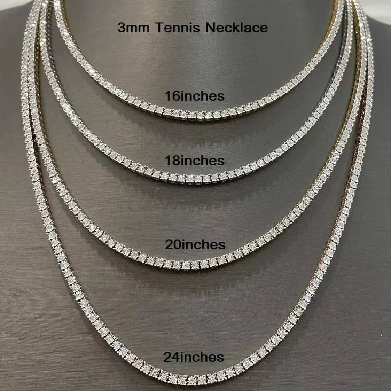 3mm Tennis Chain Necklace White 925 Sterling Silver Jewelry 14k Gold 18k Gold Plated Tennis Moissanite Diamond Chains