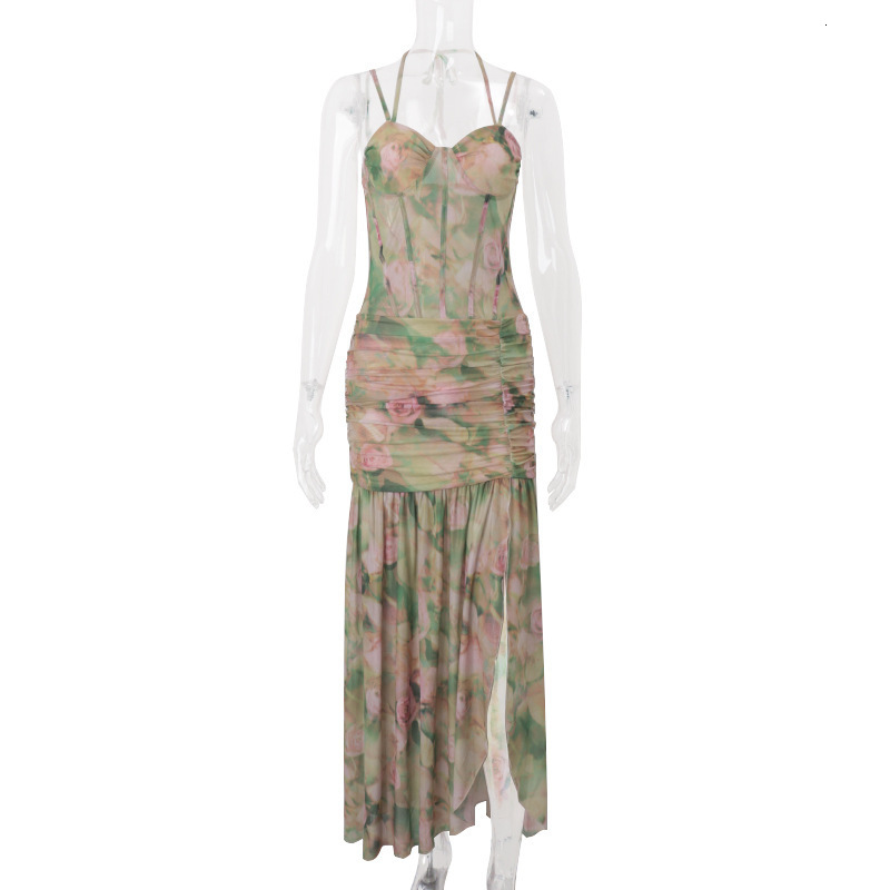 2025 Summer New Sexy Lace Printed Resort Beach High Waist Designer Slimming Women's Strap Skirt