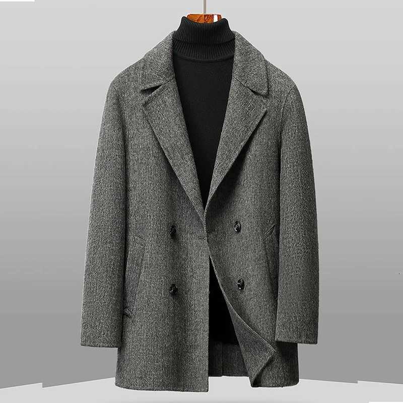Mens Double Breasted Woolen Coats Business Casual Warm Wool Windbreaker Jackets Outwear Thick Solid Color Top Overcoat ClothingT251025