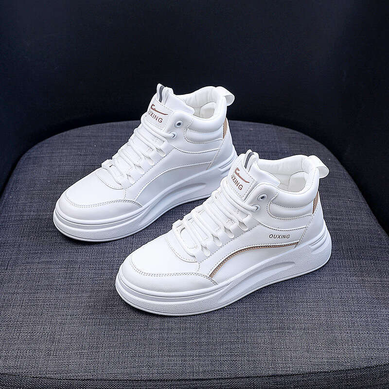 Thick-Soled Height-Increasing Ins White Dad Shoes for Women Versatile Casual Student Soft-Soled Autumn Winter High-Top Sneakers Booties