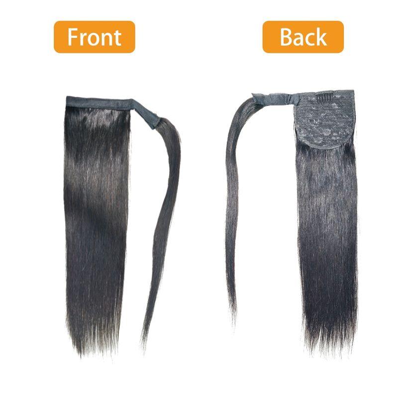Ponytail Human Hair Natural Black 100% Remy Hair Ponytail Long Straight Wrap Around Ponytail Clip in Hair One Piece Hairpiece for Women