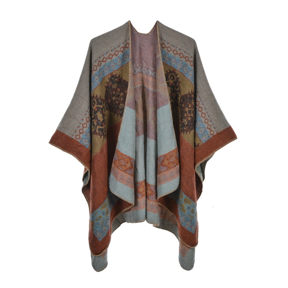 Womens Cape Shawl Autumn Winter Split Warm Imitation Cashmere Scarf Cape