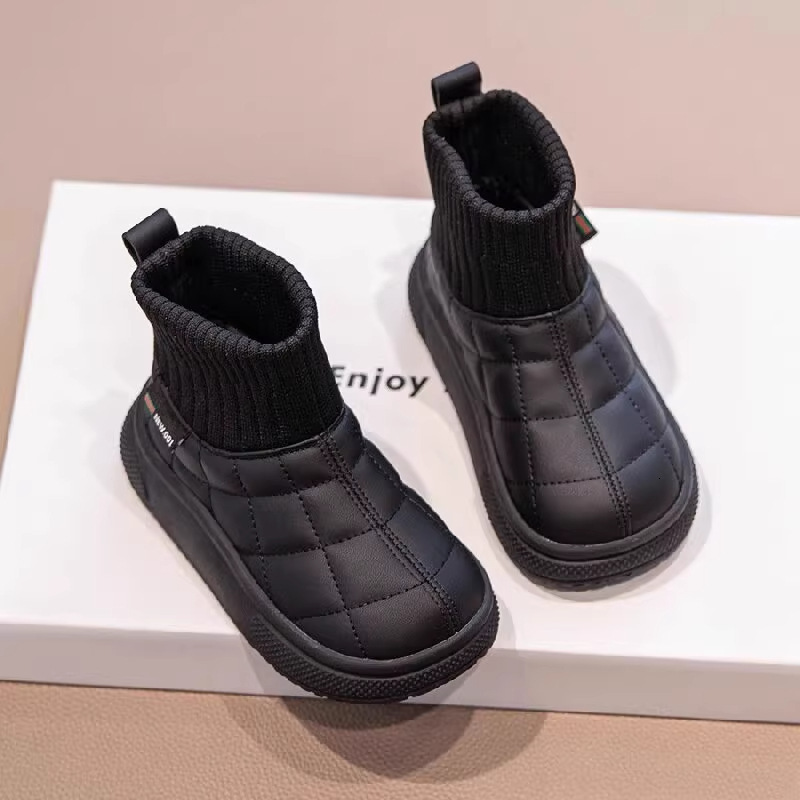 Girl designer fashionable snow boots, children's wool lined boots, winter new waterproof boys' cotton shoes, children's shoes
