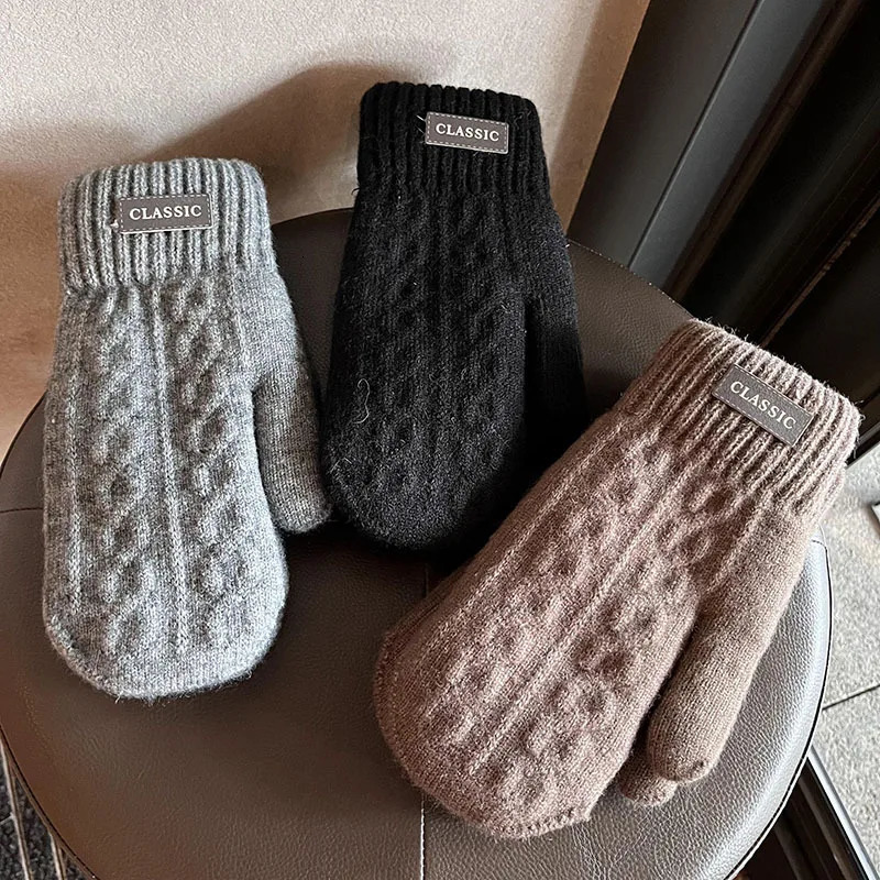 Men Winter Gloves Extreme Warmth Thermal Fleece Lined Knitted Fingerless Mittens Touchscreen Windproof Fashion Outdoor Sports 251021