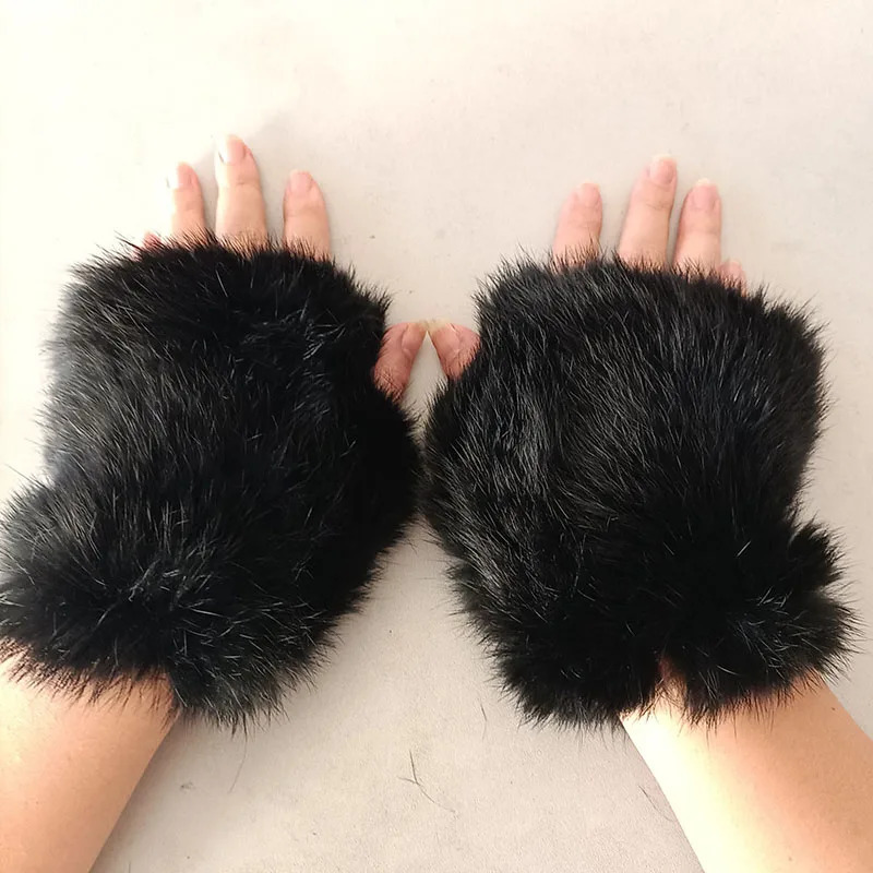 Women Genuine Knitted Rabbit Fur Glove Short Warm Winter Female Fur Gloves Fashion Hand Warmer 251023