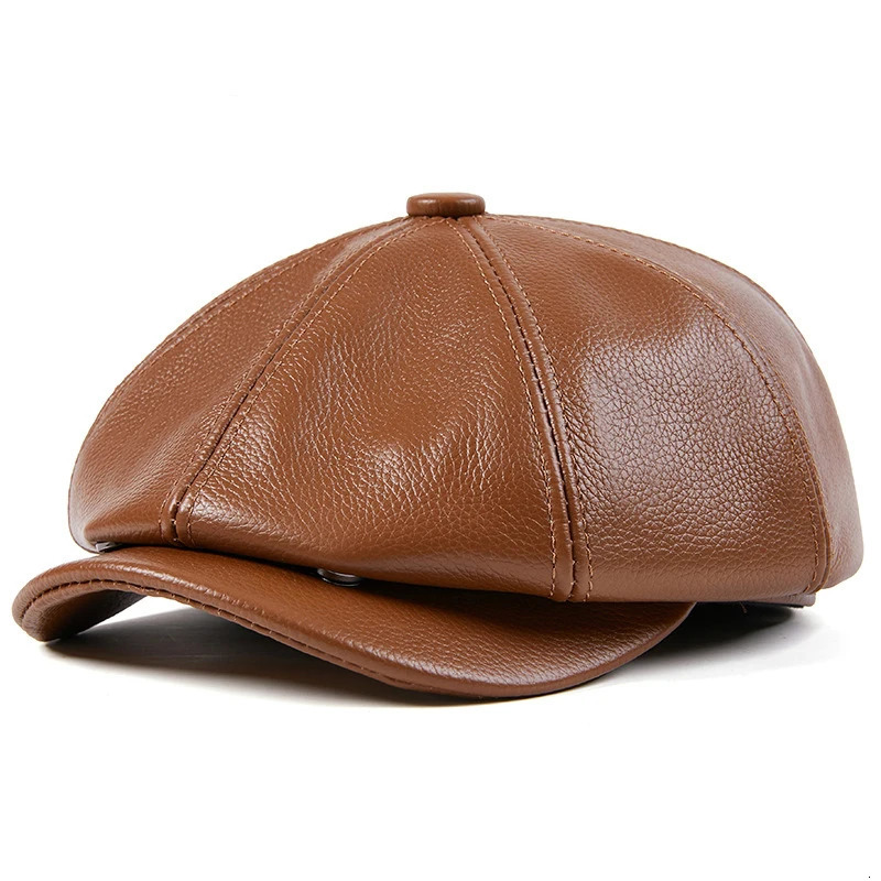 Genuine Leather Beret Hat Unisex 8Panel sboy Cap for Men Women Vintage Soft Peaked Baker Boy Hat 251023