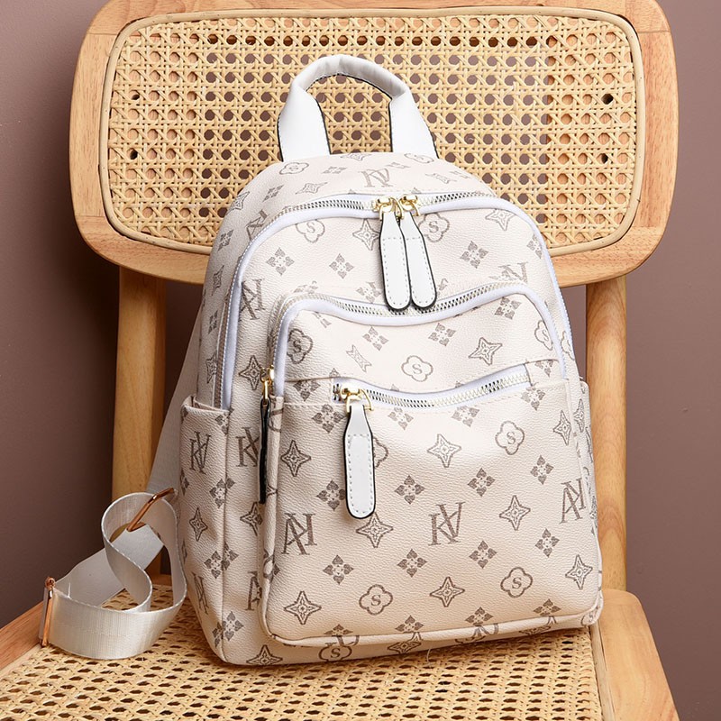 Luxury Backpack 2025 New Soft PU Leather Backpack Monogram Print Large Capacity Travel Backpack Multi-functional Daypack