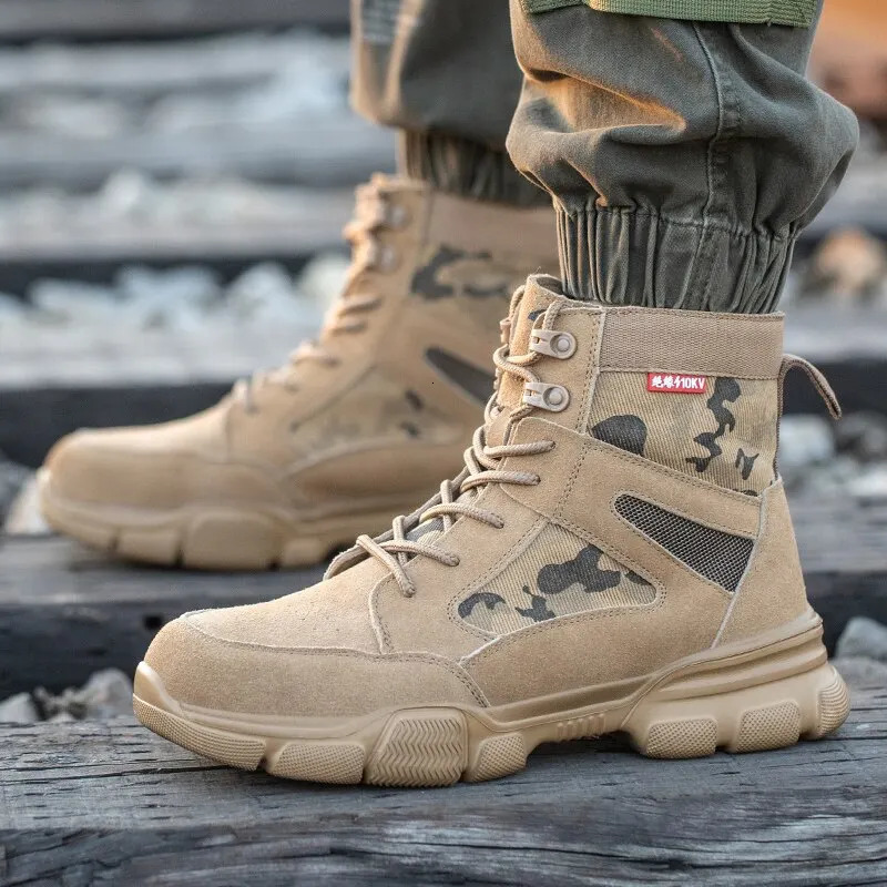 Outdoor Men Work Boots Safety Shoes Antipuncture Safety Boot Work Steel Toe Shoes Indestructible Desert Combat Boots Protective 251023
