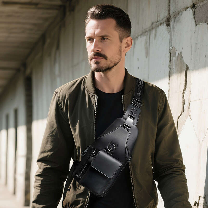 Captain Cow Goods Men S Genuine Leather Single Shoulder Chest Top Layer Cowhide Front Crossbody Bag Inch Ipad