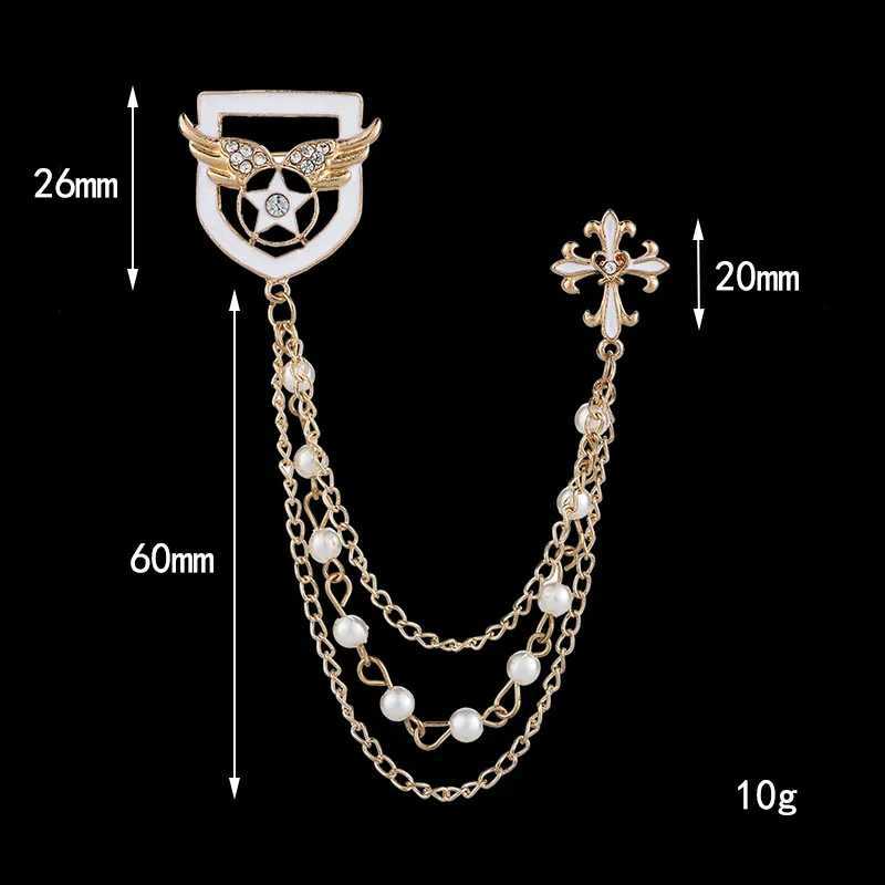 Korean British Style Crown Bird Brooch Cross Suit Tassel Chain Lapel Pin Angle Wings Badge Retro Female Corsage Men Accessories J251115