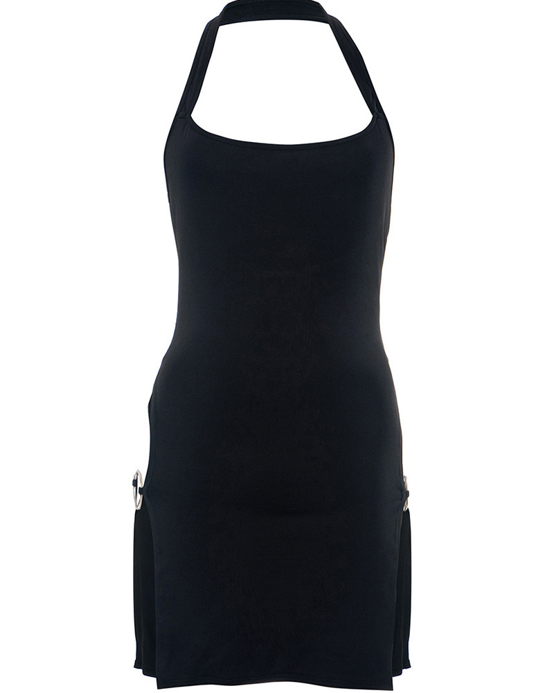 Designer's European and American style 2025 summer new solid color backless hollow suspender sexy spicy girl tight fitting dress