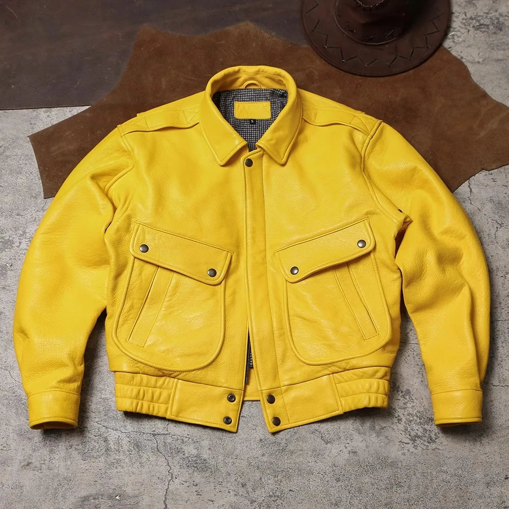 Mauroicardi Spring Autumn Cool Handsome Short Yellow Soft Pu Leather Jacket Men Turndown Collar Clothes 251024
