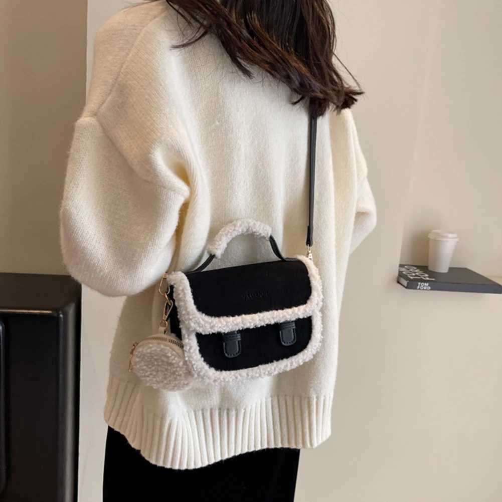 Women Casual Handbag Vintage Plush Messenger Bag with Coin Purse Pouch Fluffy Satchel Purse Top Handle Bag for Autumn and Winter Z251024