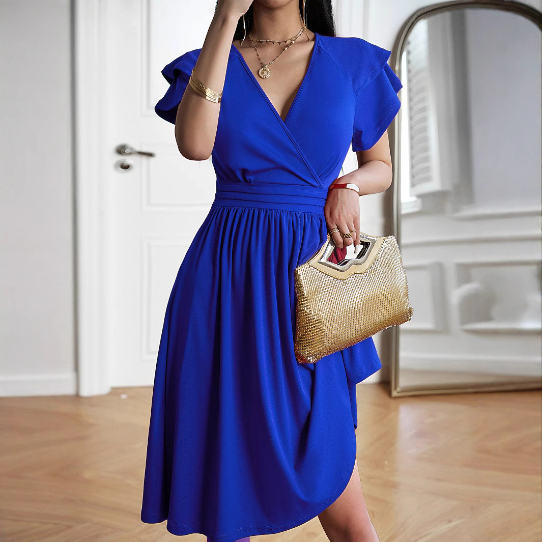 2025 European and American New Dresses Summer Designer Elegant V-neck Mid length Skirt Hot Selling Luxury Skirt
