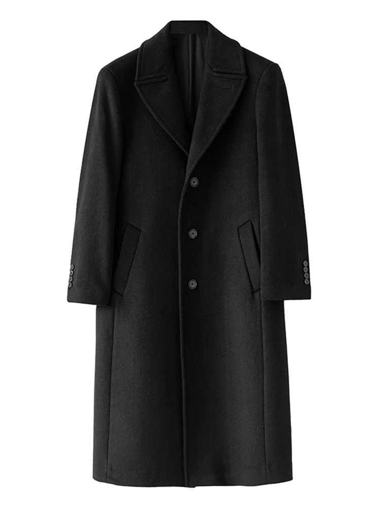 Mauroicardi Autumn Winter Long Warm Black Trench Coat Men Single Breasted Luxury Wool Blends Overcoat 2022 High Quality ClothingT251025