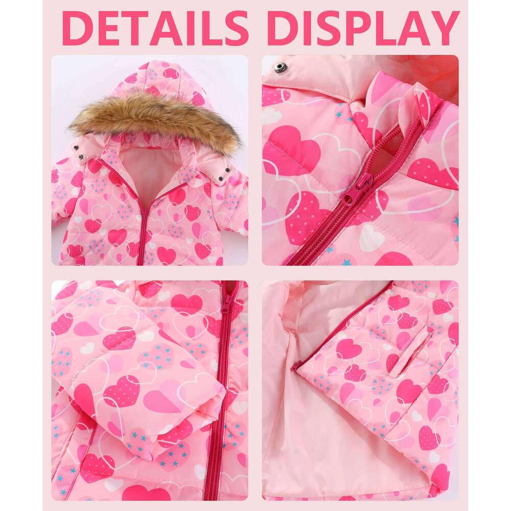 4-8T Kids Girls Ski Suits Hooded Coats Children Winter Warm Pant Outdoor Sportwear Thick Cotton Snowboard Skiing Suit