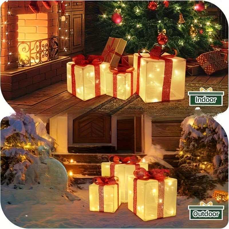 3pcs Christmas Thanksgiving Autumn Holiday Lighting Display LED Luminous Christmas Gift Box Fittings3AA No Builtin Battery C251024