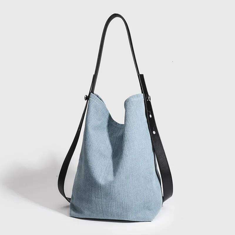 Cowboy Canvas Hangbag Women Fashionable Versatile Denim Bucket Bag Retro Casual Large Tote Female Shopping Shoulder Bags Suotong1025
