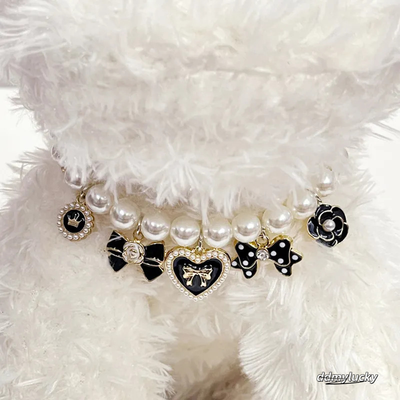 Pearl For - Pet Necklace With Bow & Flower Charms, Adjustable Small Medium Dog Collar Ddmylucky