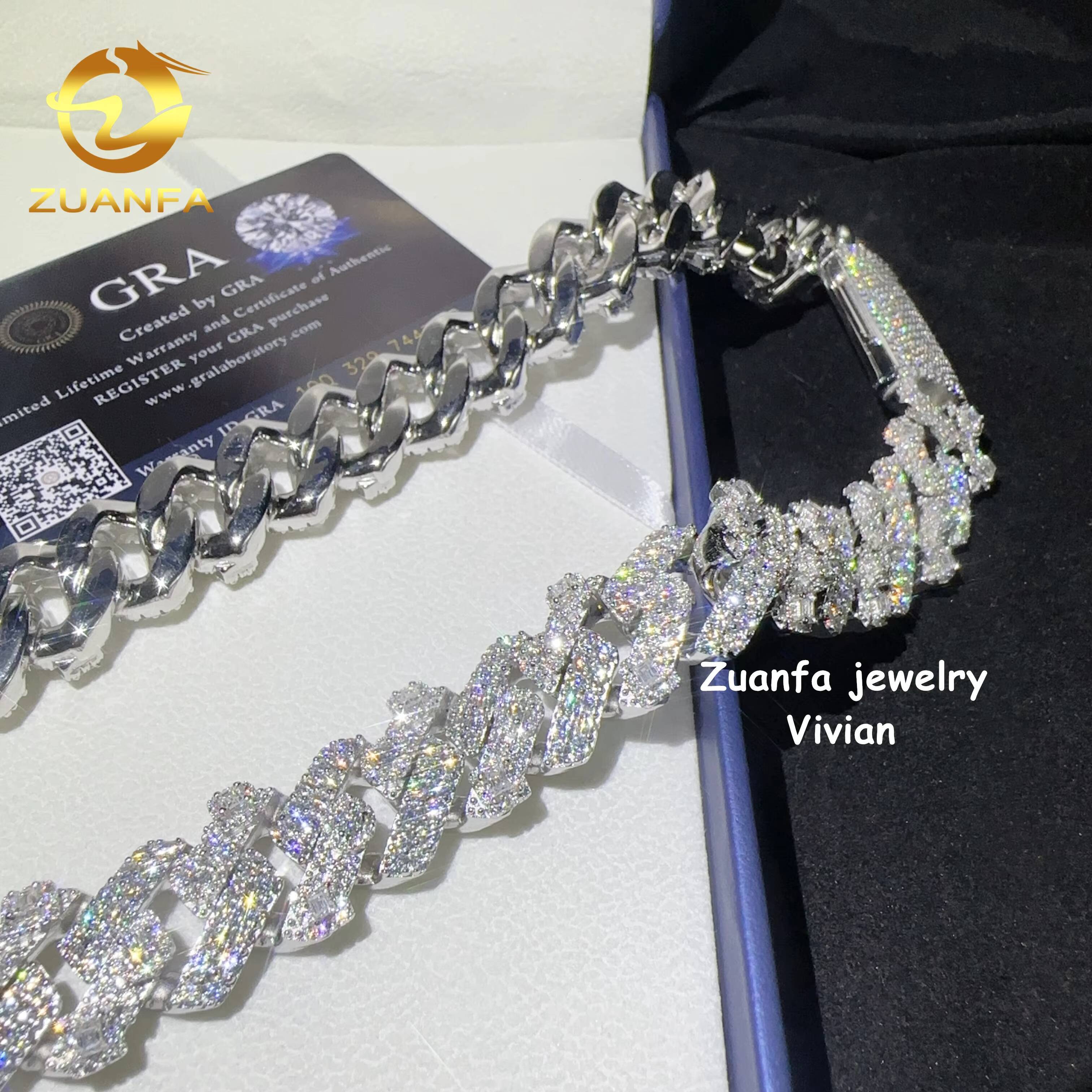 Pass Diamond Tester 18mm Iced Out Hip Hop D Color VVS Moissanite Diamond Sterling Silver 925 Cuban Link Chain Necklace